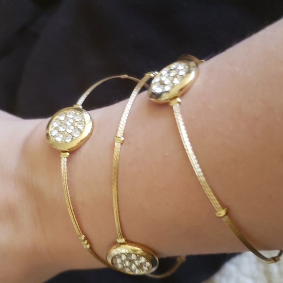One Size Fits Most Gemstone and Gold Thin 3 Bangle Set - Picture 2 of 4